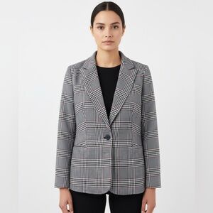 Premise Studio Gray and Red Plaid Checkered Blazer